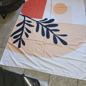 Abstract Leaf Design Tapestry in Red, Orange, and Blue